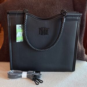 Badgley Mischka Black Vegan Leather Shoulder Bag with Braided Handle